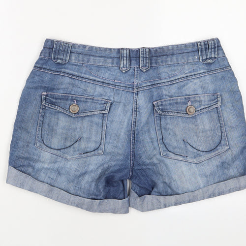 Dorothy Perkins Womens Blue Cotton Basic Shorts Size 14 L5 in Regular Zip