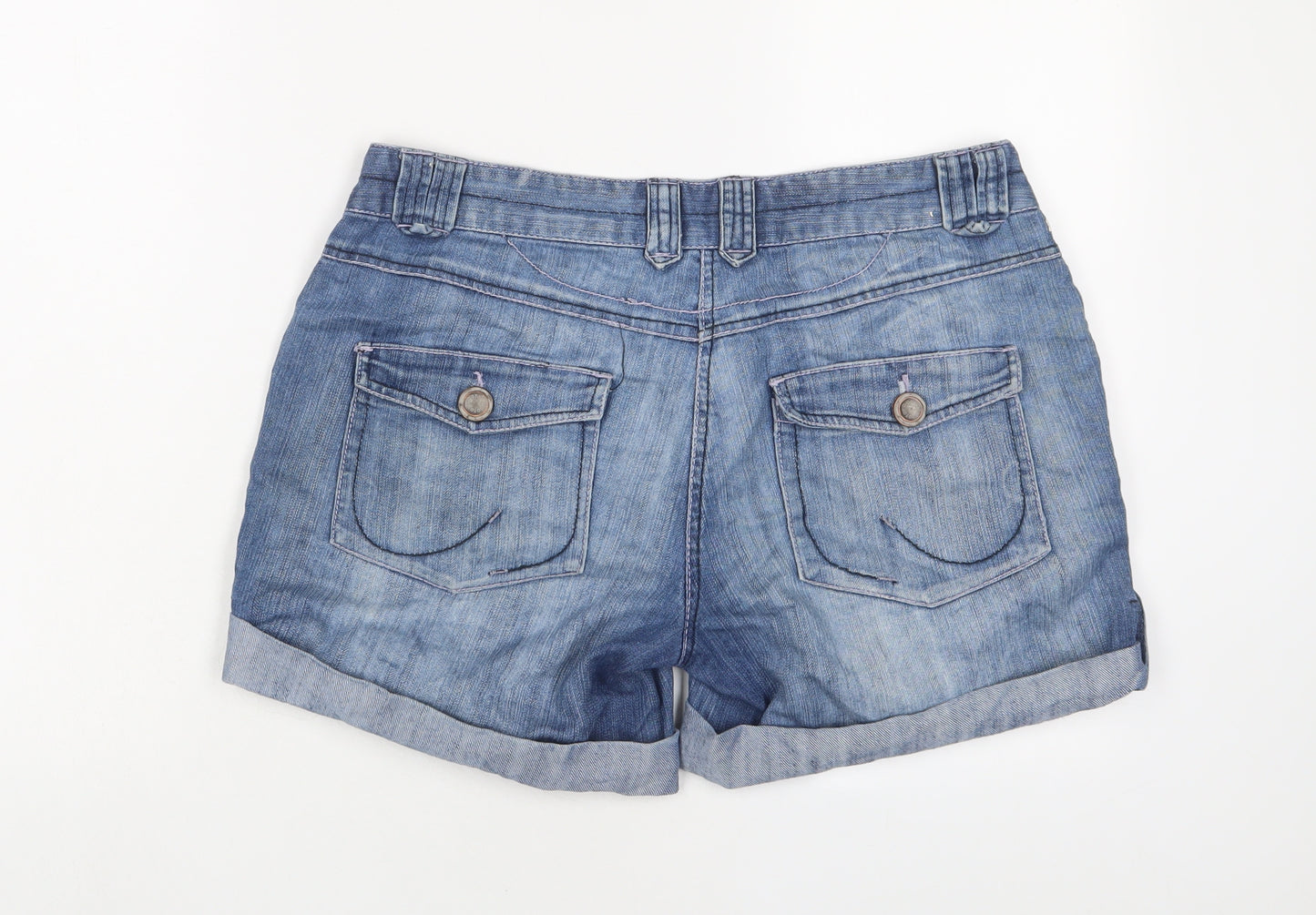 Dorothy Perkins Womens Blue Cotton Basic Shorts Size 14 L5 in Regular Zip