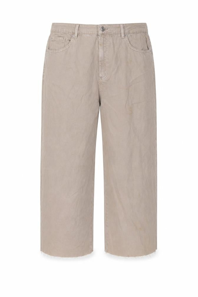 Front view of Marks & Spencer women’s beige cotton wide-leg jeans, size UK 20, 23-inch leg regular zip