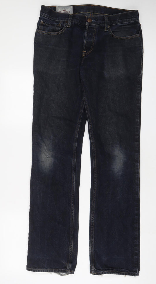 Hollister Mens Blue Cotton Straight Jeans Size 32 in L34 in Regular Button - Long Leg