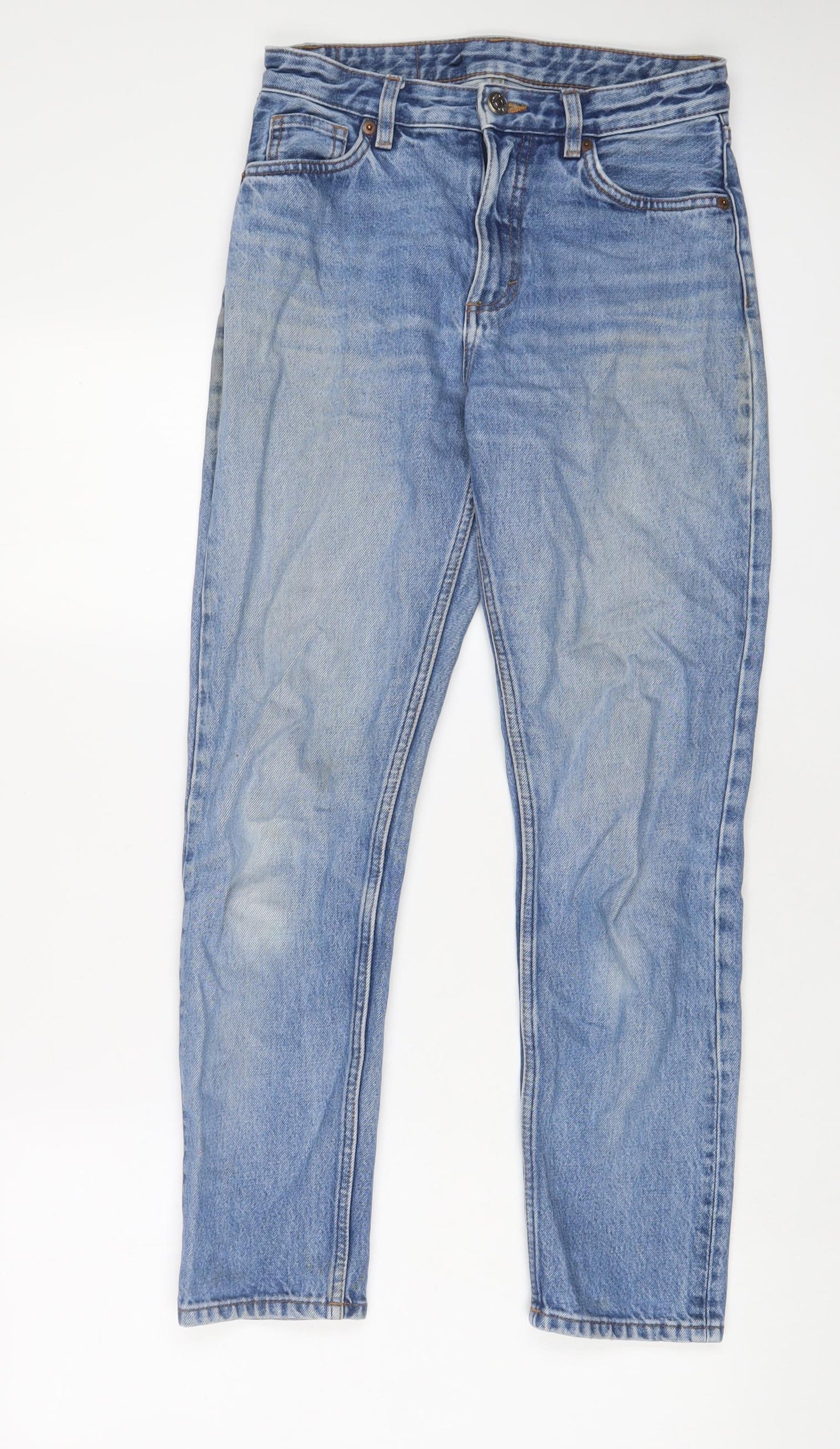 Monki Womens Blue Cotton Straight Jeans Size 26 in L28 in Regular Zip