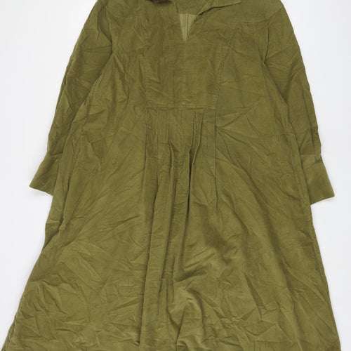 Toast Womens Green Cotton A-Line Size 12 V-Neck Pullover - Pleated