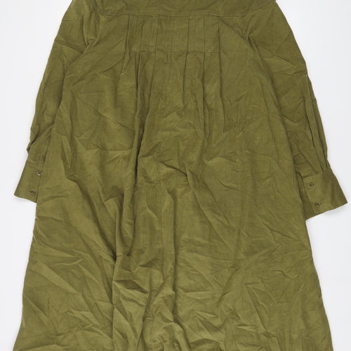 Toast Womens Green Cotton A-Line Size 12 V-Neck Pullover - Pleated