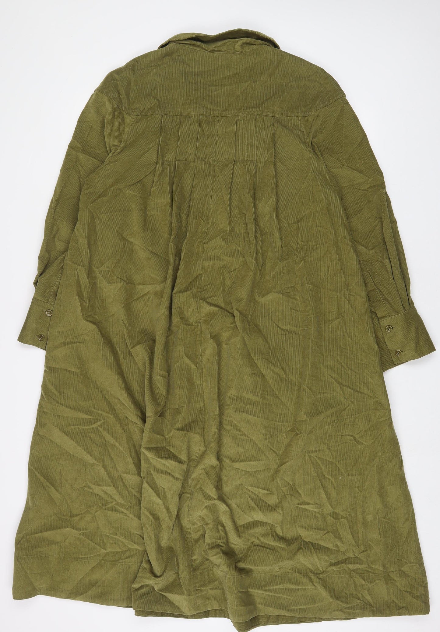 Toast Womens Green Cotton A-Line Size 12 V-Neck Pullover - Pleated