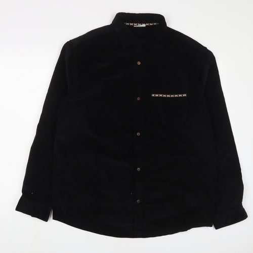 Chelsea Peers Mens Black Cotton Button-Up Size M Collared Button - Embroidered