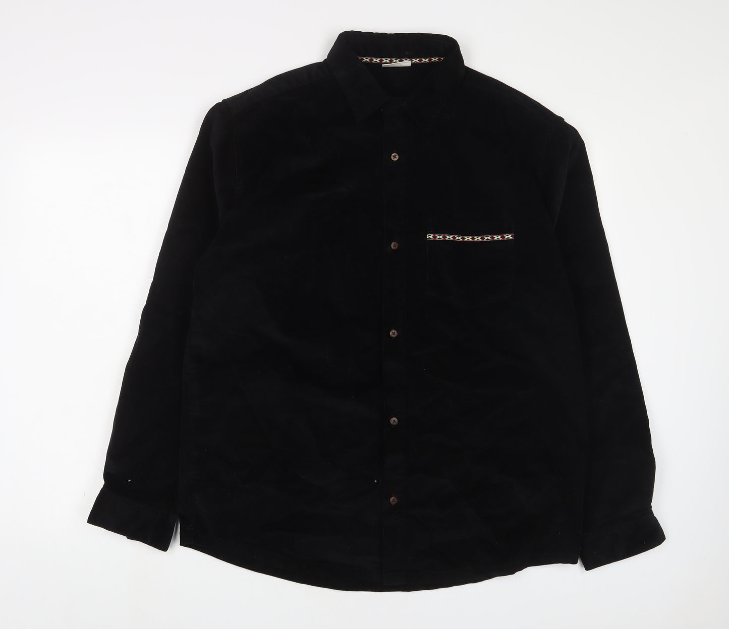Chelsea Peers Mens Black Cotton Button-Up Size M Collared Button - Embroidered