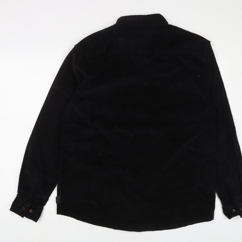 Chelsea Peers Mens Black Cotton Button-Up Size M Collared Button - Embroidered