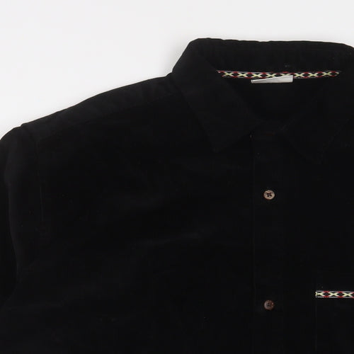 Chelsea Peers Mens Black Cotton Button-Up Size M Collared Button - Embroidered