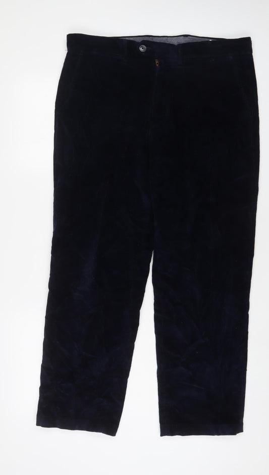 Blue Harbour Mens Blue Cotton Trousers Size 36 in L29 in Regular Zip - Short Leg