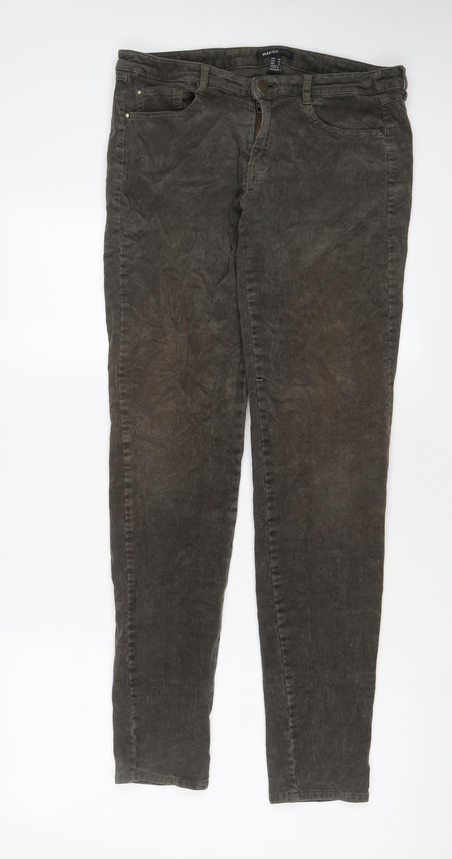 Mango Womens Brown Cotton Trousers Size 14 L31 in Regular Zip