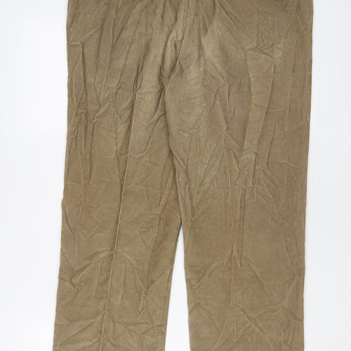 Austin Reed Mens Brown Cotton Trousers Size 34 in L27 in Regular Zip - Short Leg