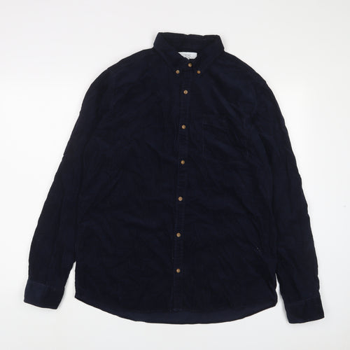 NEXT Mens Blue Cotton Button-Up Size L Collared Button