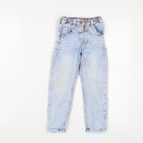 NEXT Girls Blue Cotton Straight Jeans Size 3-4 Years Regular Zip - Belted