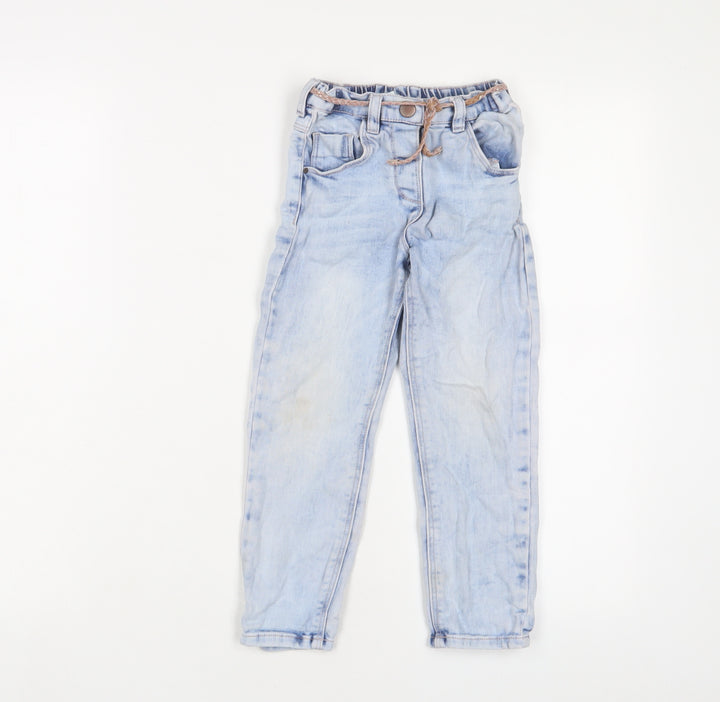NEXT Girls Blue Cotton Straight Jeans Size 3-4 Years Regular Zip - Belted