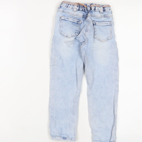 NEXT Girls Blue Cotton Straight Jeans Size 3-4 Years Regular Zip - Belted