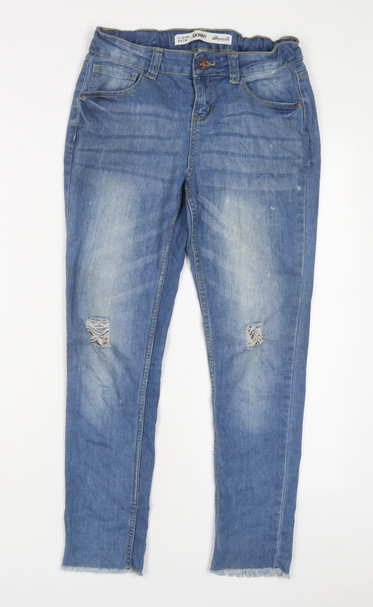 Denim & Co. Girls Blue Cotton Skinny Jeans Size 11-12 Years L26 in Regular Zip
