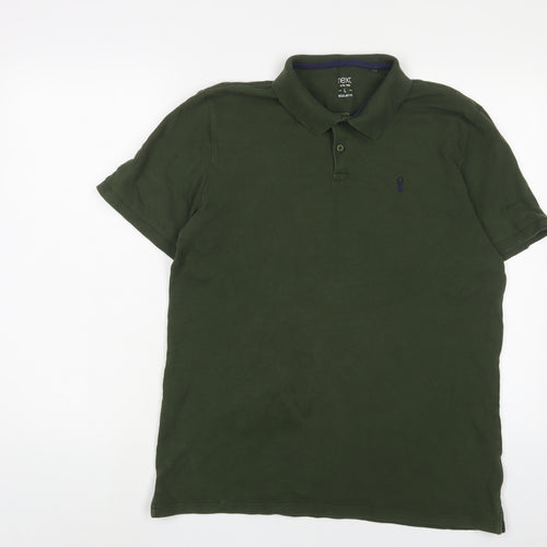 NEXT Mens Green Cotton Polo Size L Collared Button