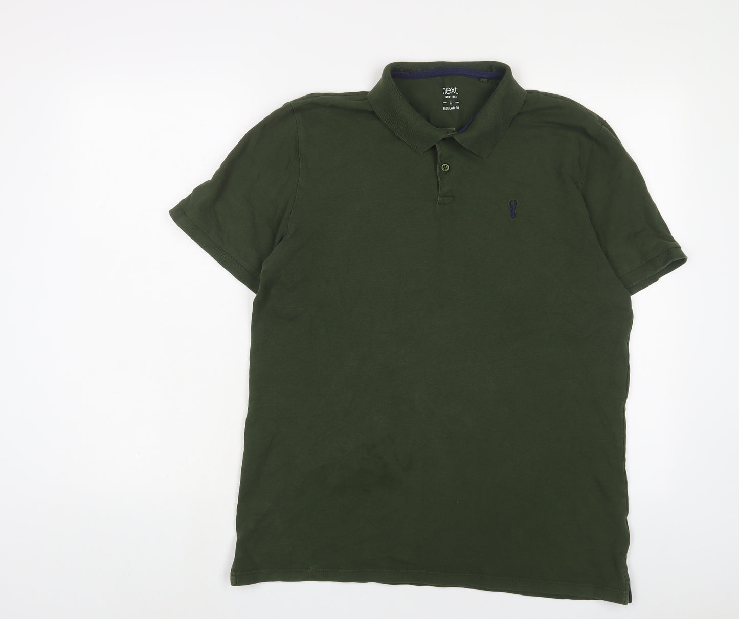 NEXT Mens Green Cotton Polo Size L Collared Button