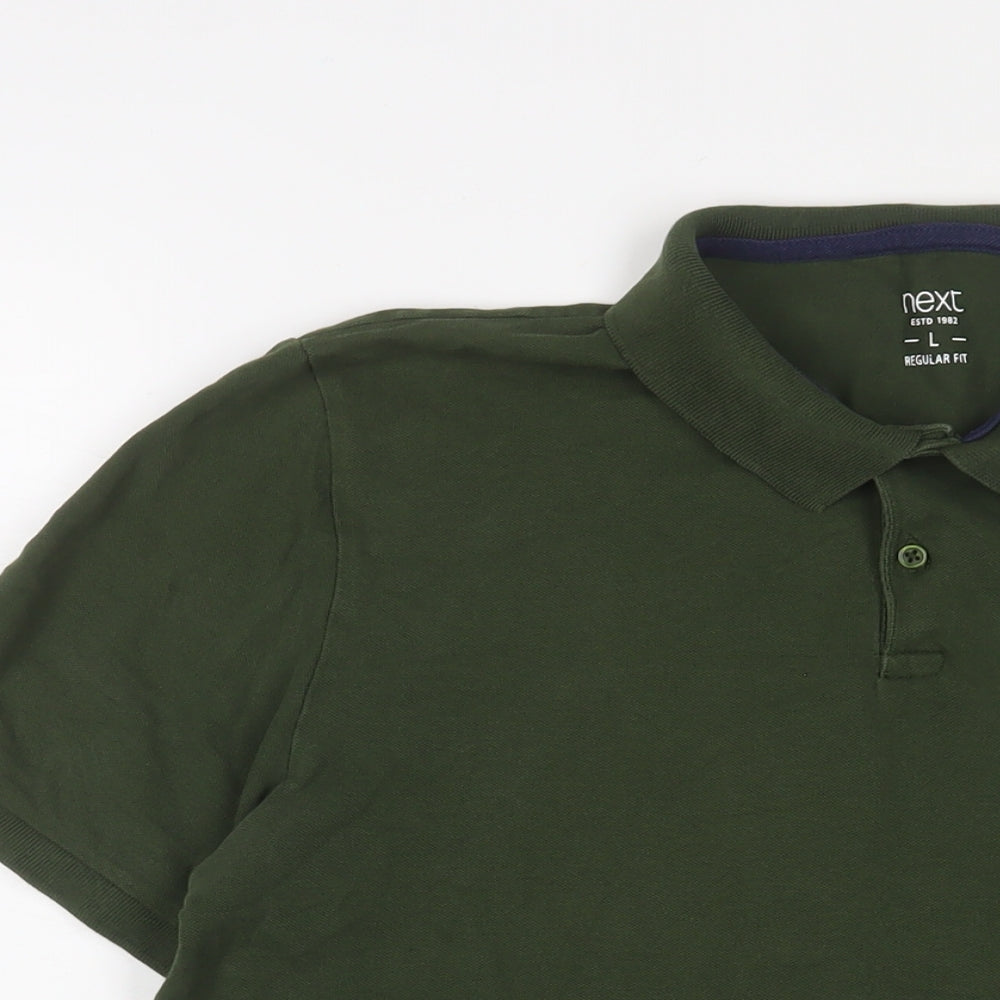 NEXT Mens Green Cotton Polo Size L Collared Button