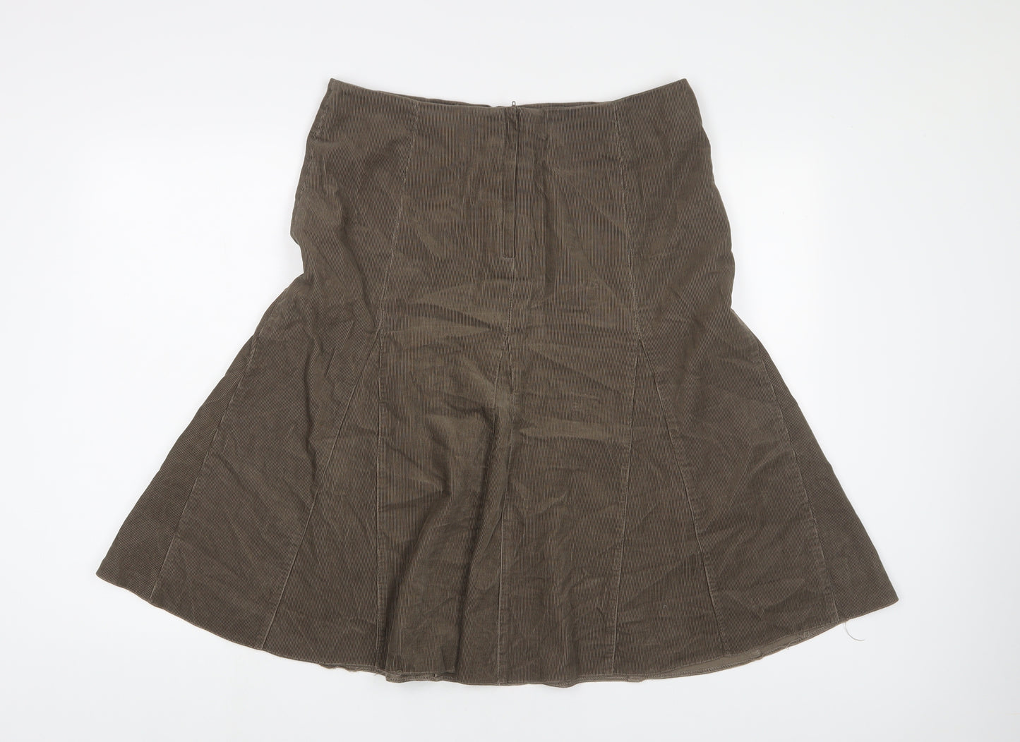 Wallis Womens Brown Cotton A-Line Skirt Size 14 Zip