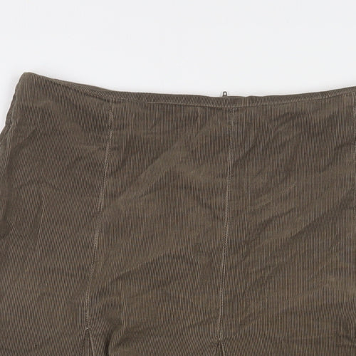 Wallis Womens Brown Cotton A-Line Skirt Size 14 Zip