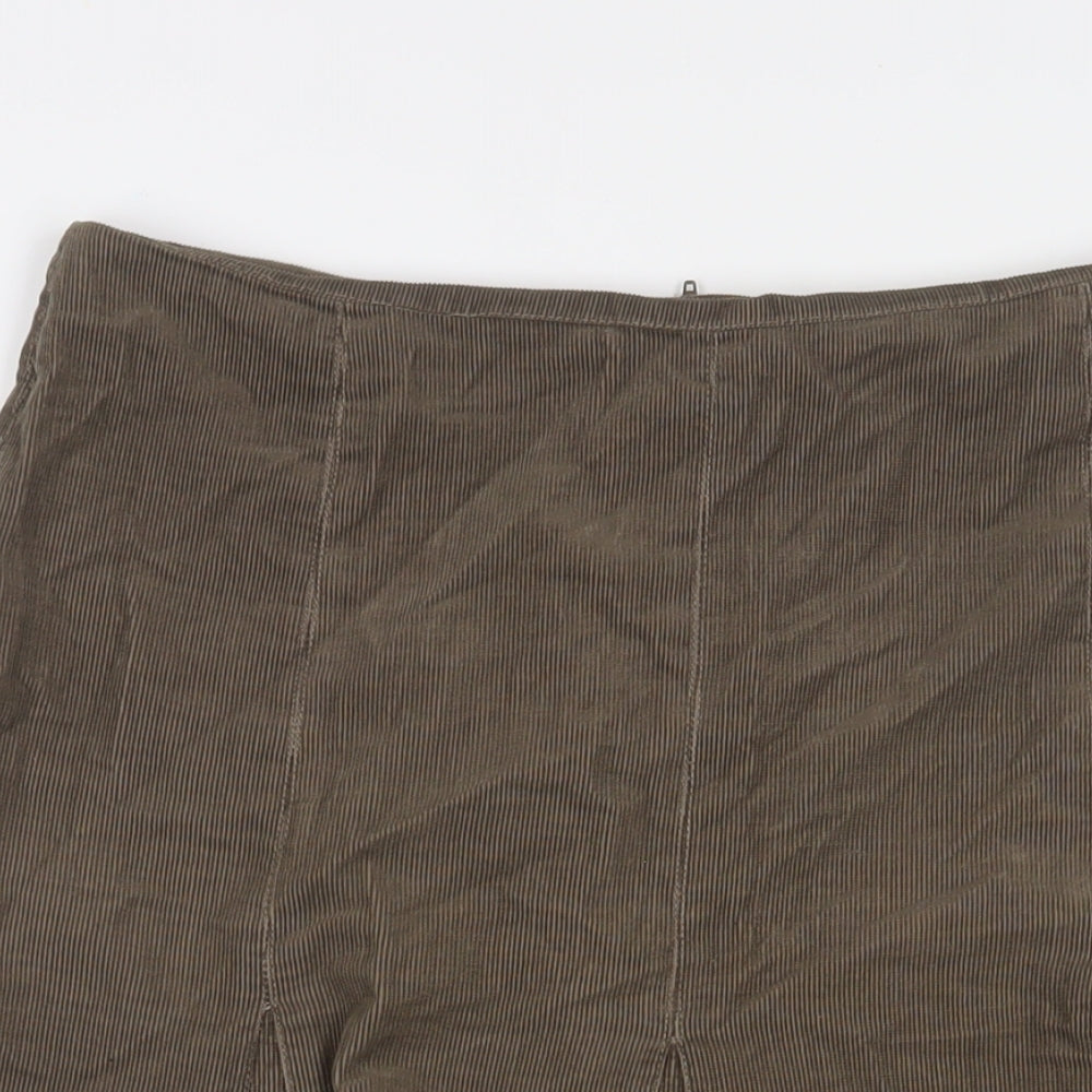 Wallis Womens Brown Cotton A-Line Skirt Size 14 Zip