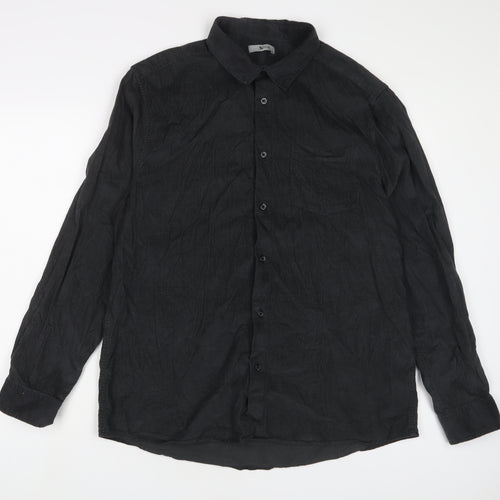 TU Mens Grey Cotton Button-Up Size L Collared Button
