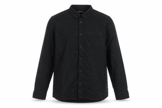 Front view of Tu men’s grey cotton button-up, size L, collared button