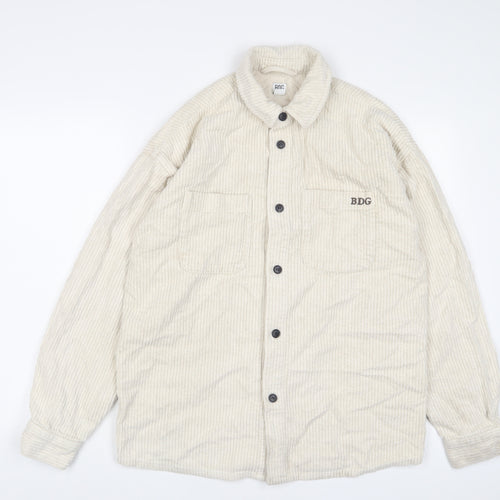 BDG Mens Ivory Cotton Button-Up Size S Collared Button