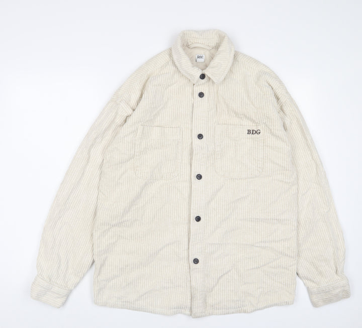 BDG Mens Ivory Cotton Button-Up Size S Collared Button
