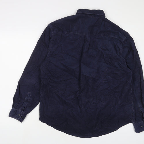 Camargue Mens Blue Cotton Button-Up Size L Collared Button