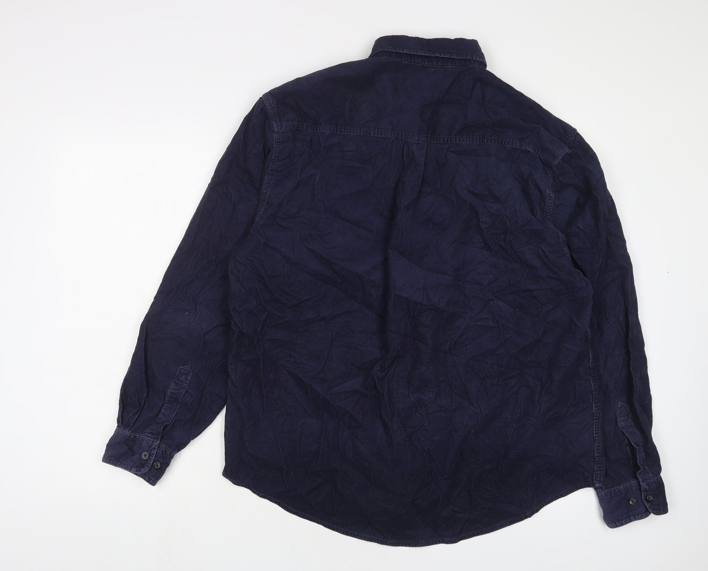 Camargue Mens Blue Cotton Button-Up Size L Collared Button