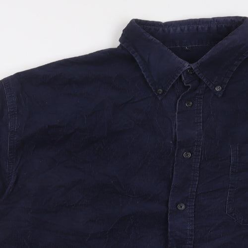 Camargue Mens Blue Cotton Button-Up Size L Collared Button