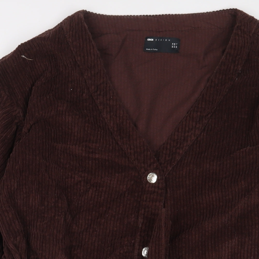ASOS Womens Brown Cotton Sheath Size 10 V-Neck Button - Belted