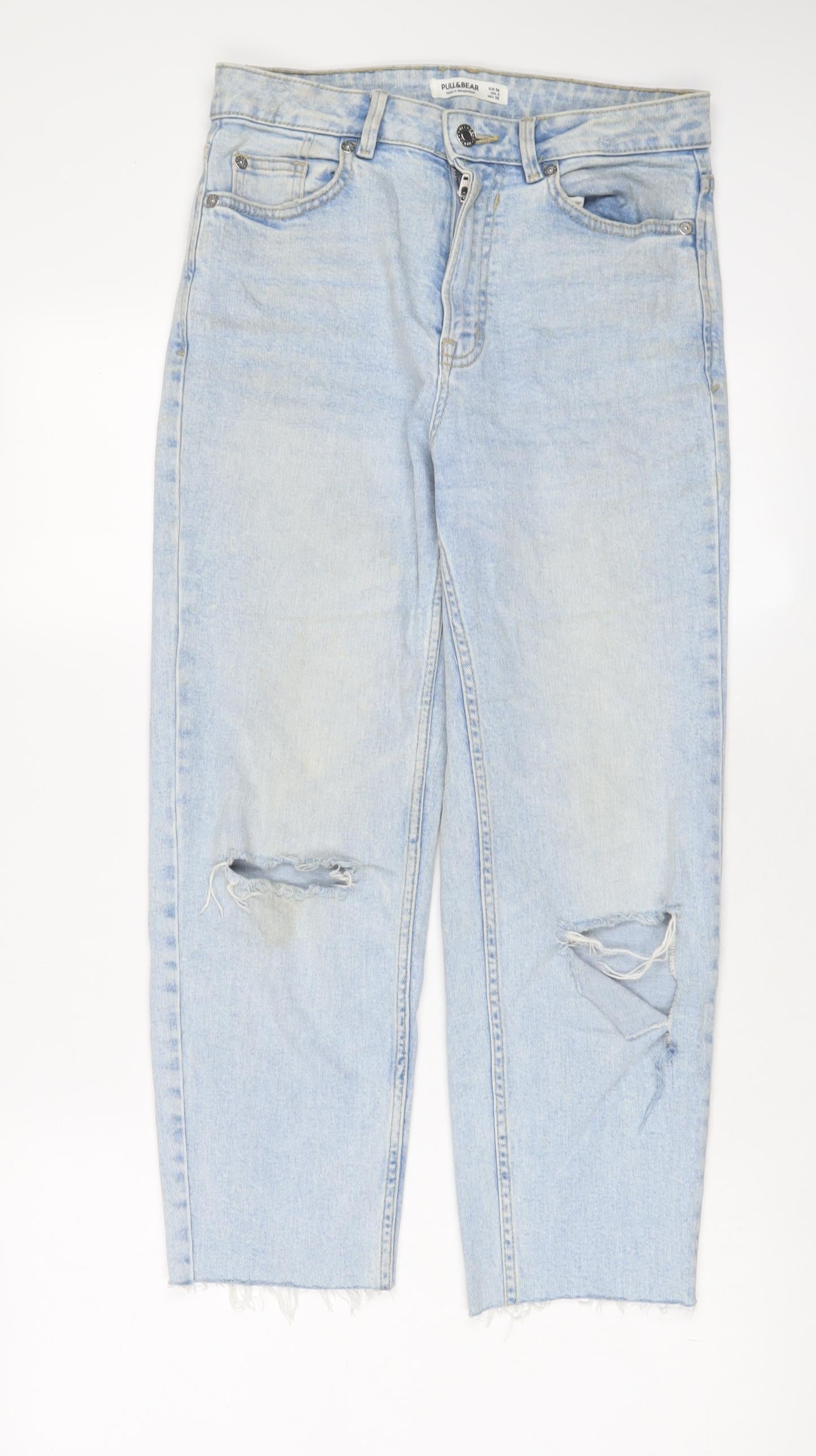 Pull&Bear Womens Blue Cotton Straight Jeans Size 6 L24 in Regular Zip