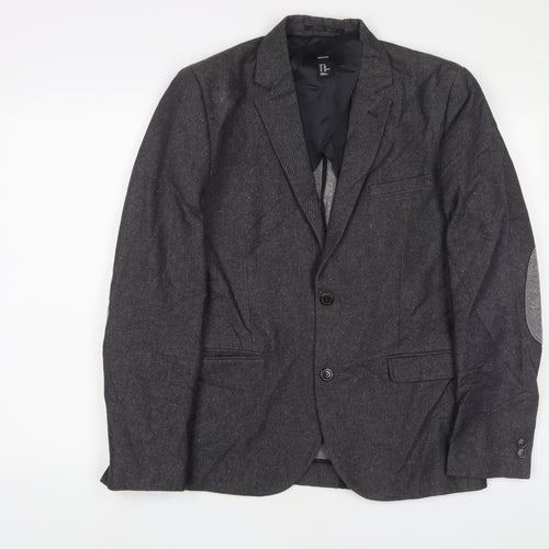 H&M Mens Grey Polyester Jacket Suit Jacket Size 40 Regular