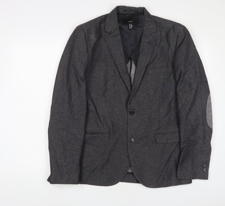 H&M Mens Grey Polyester Jacket Suit Jacket Size 40 Regular