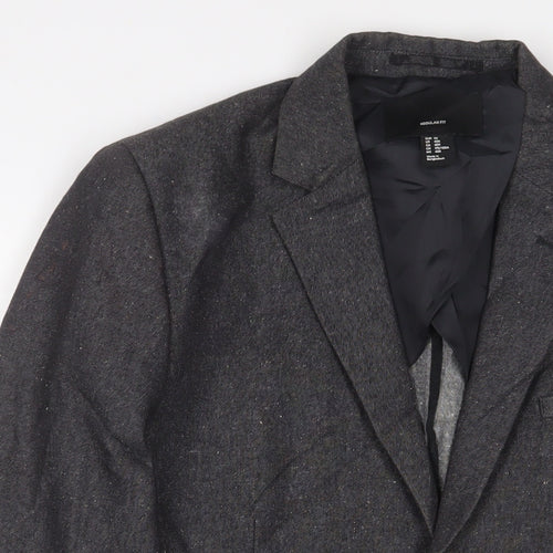 H&M Mens Grey Polyester Jacket Suit Jacket Size 40 Regular