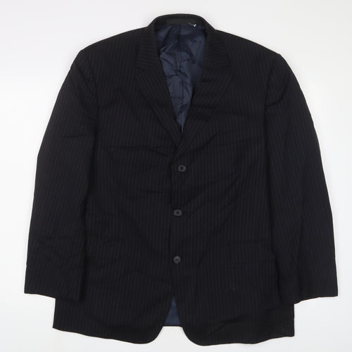 Marks and Spencer Mens Black Striped Polyester Jacket Suit Jacket Size 40 Regular