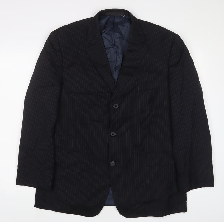 Marks and Spencer Mens Black Striped Polyester Jacket Suit Jacket Size 40 Regular