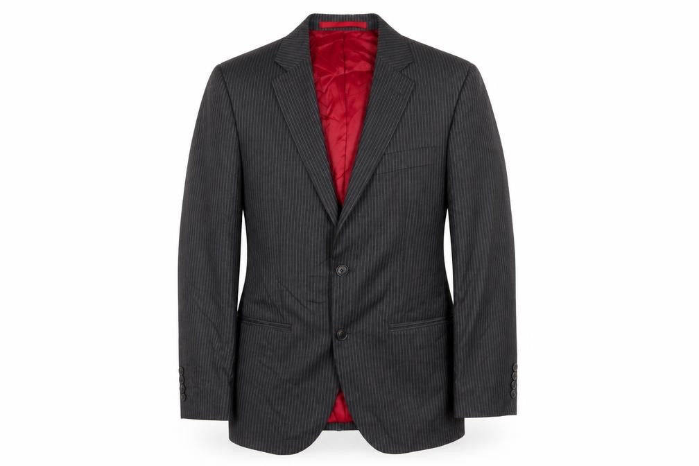 Front view of Marks & Spencer men’s grey striped wool jacket suit jacket, size 36, regular