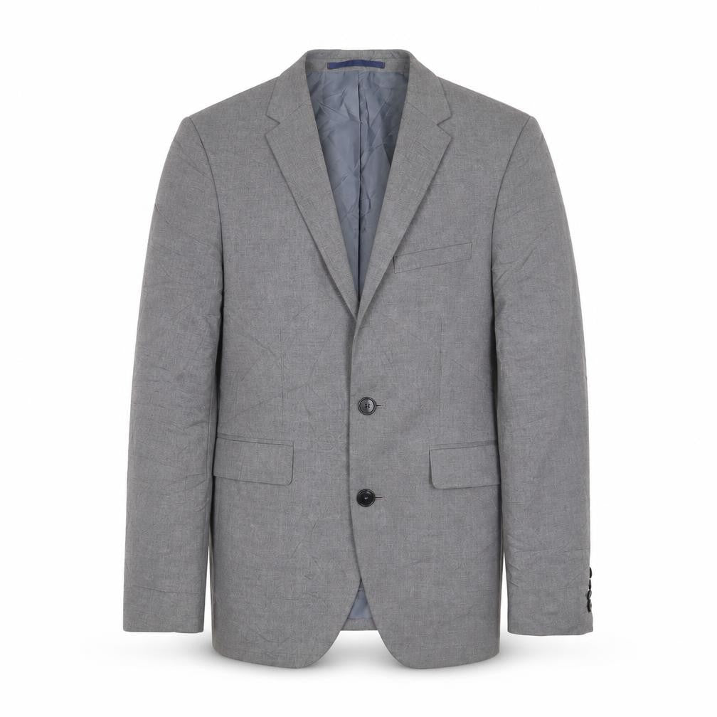 Front view of Burton men’s grey polyester jacket suit jacket, size 34, regular
