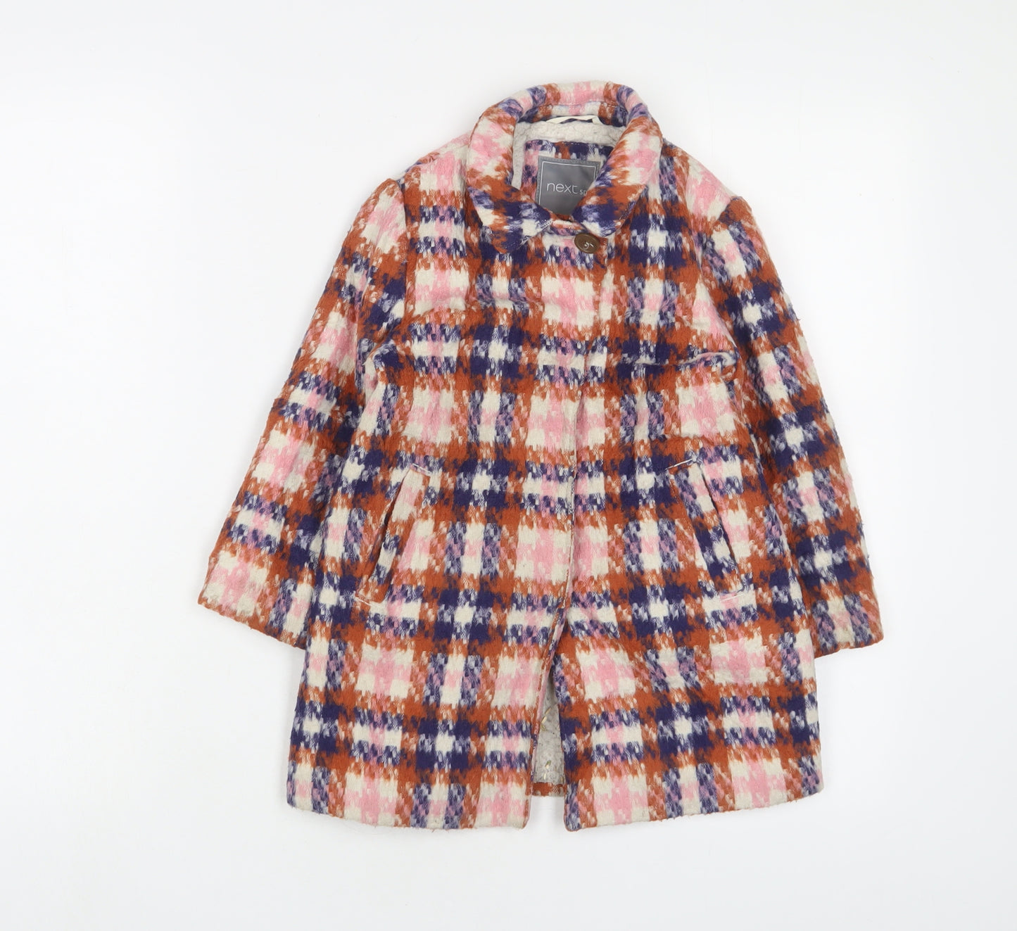 NEXT Girls Multicoloured Plaid Overcoat Coat Size 4 Years Button
