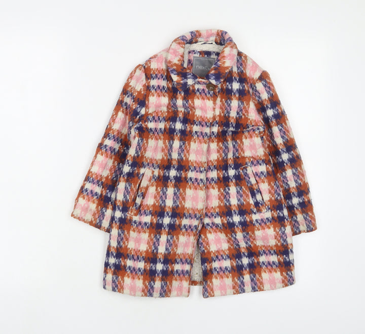 NEXT Girls Multicoloured Plaid Overcoat Coat Size 4 Years Button