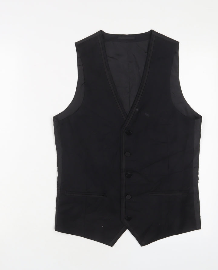 Harry Brown Mens Black Polyester Jacket Suit Waistcoat Size 36 Regular