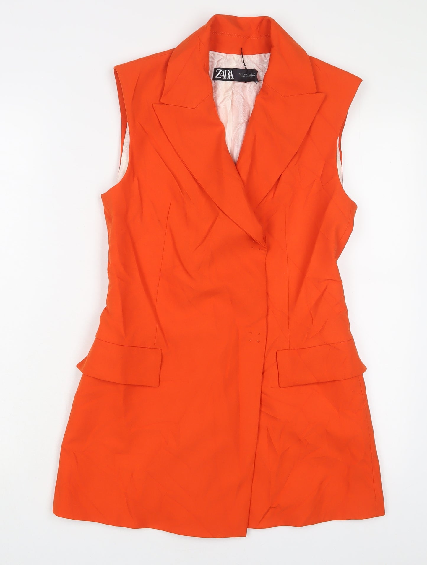 Zara Womens Orange Gilet Blazer Size S Snap