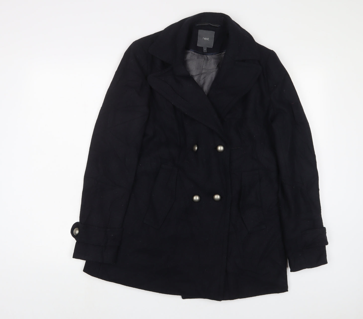 NEXT Womens Black Overcoat Coat Size 12 Button