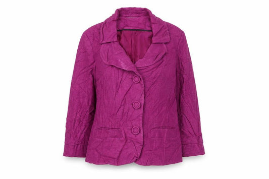 Front view of BHS women’s purple jacket blazer, size UK 12, button