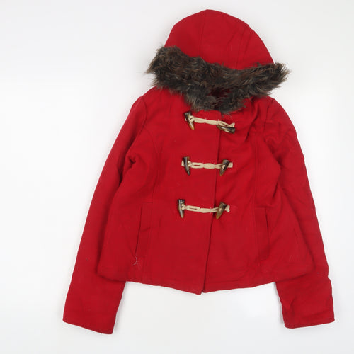 Marks and Spencer Girls Red Overcoat Coat Size 7-8 Years Button