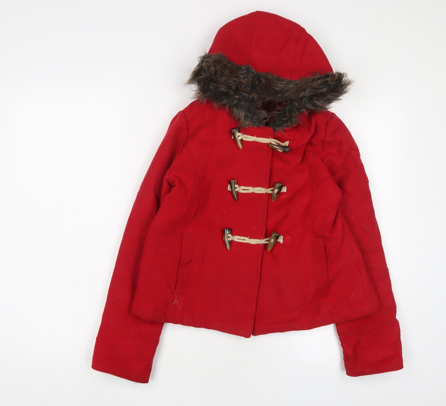 Marks and Spencer Girls Red Overcoat Coat Size 7-8 Years Button